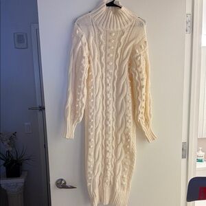 Elegant Cream Knit Sweater Dress